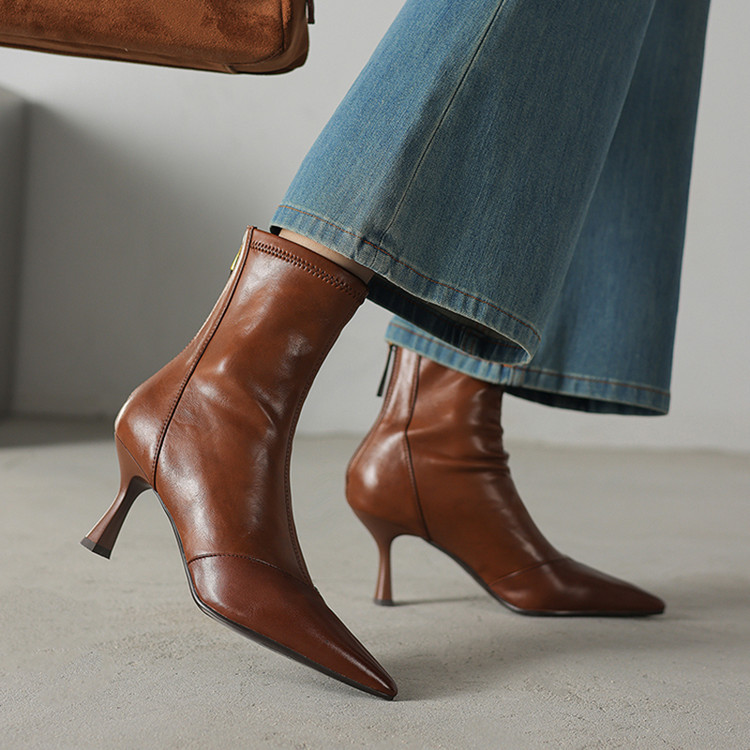Women’s Cowhide Pointed Toe Stiletto Ankle Boots