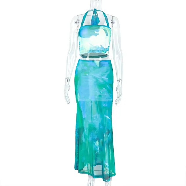 Printed Patchwork Skirt Set For Women Green - Shop at LoveMi