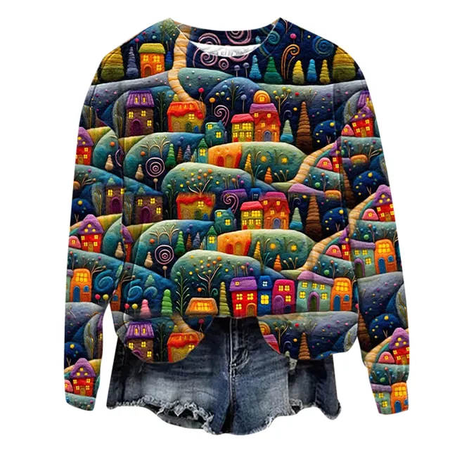 Christmas Street Fashion Round neck Shirt Top Style 4 L - Shop at LoveMi