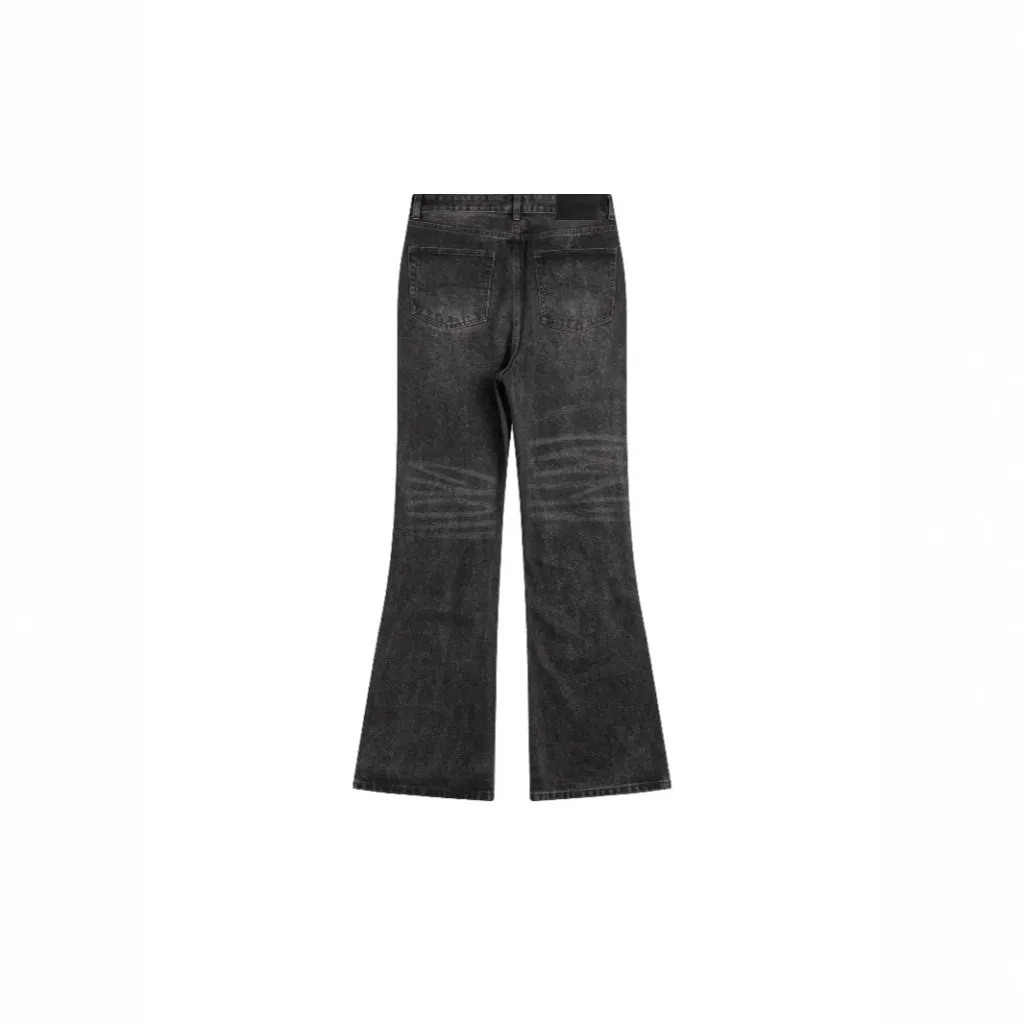 Washed Old Black And Gray Slightly Flared Jeans Men - Gray