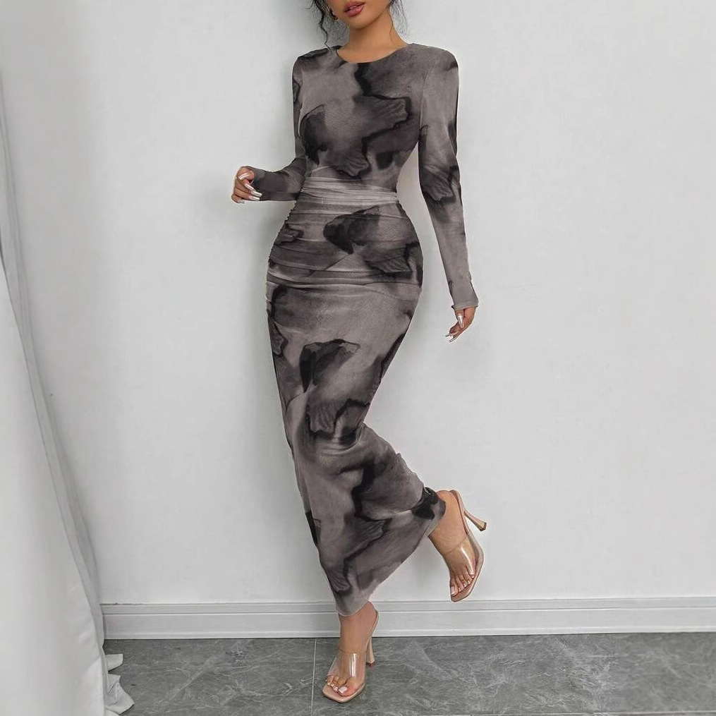 Elegant Graceful Double Layer Round Collar Gauze Dress Long Q4125 M - Shop at LoveMi