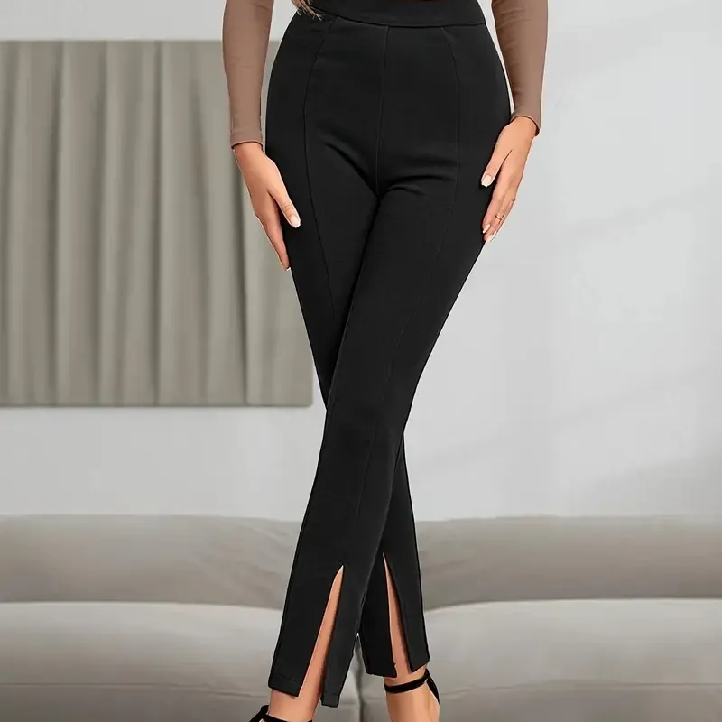 European And American High Waist Casual Sports Split High Slim Fit Comfortable Breathable Hip Lifting Yoga Leggings - Black