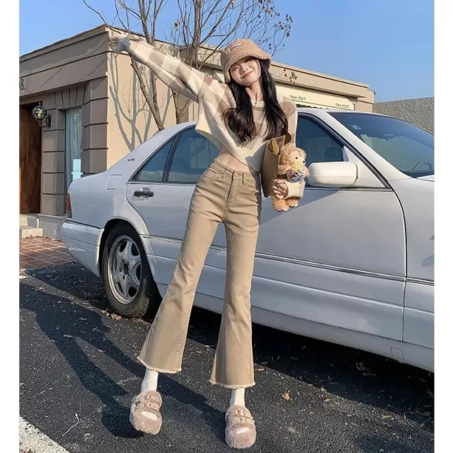 Skinny Jeans Women's High Waist Slimming Milk Tea Color - Shop at LoveMi