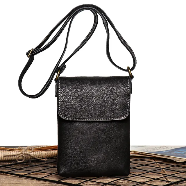 Men's Leather Shoulder Bag Women's Crazy Horse Leather Crossbody Black - Shop at LoveMi