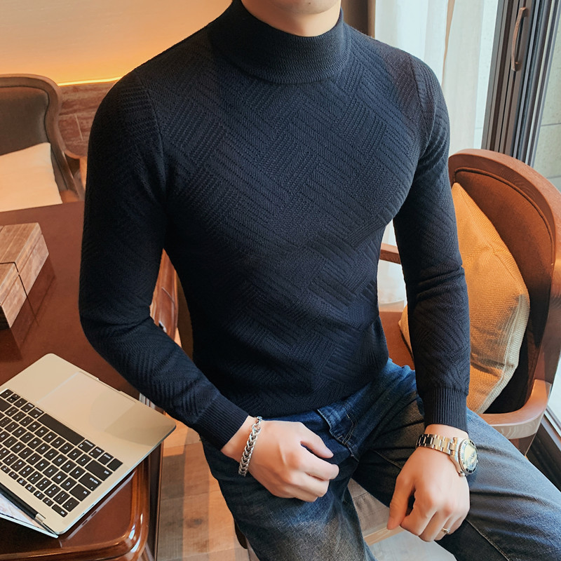 Men's Fashion Casual Solid Color Slim-fit Half Turtleneck Sweater