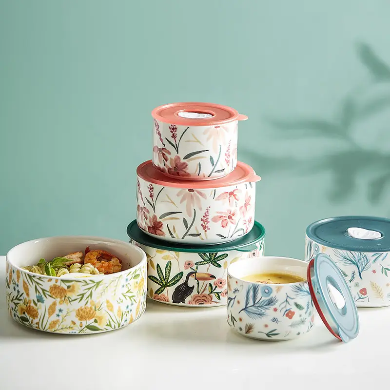 Portable With Cover Ceramic Bowl Microwave Oven