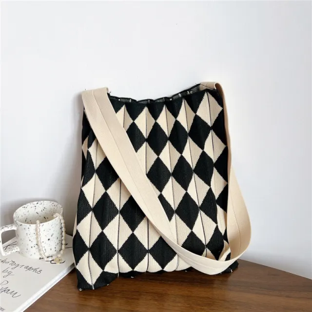 FallWinter Special interest Design Two tone Plaid Foldable Shoulder Bag For Women Black - Shop at LoveMi