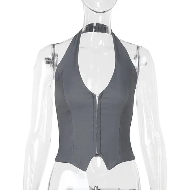 Summer Halter Top Casual V neck Vest Gray - Shop at LoveMi