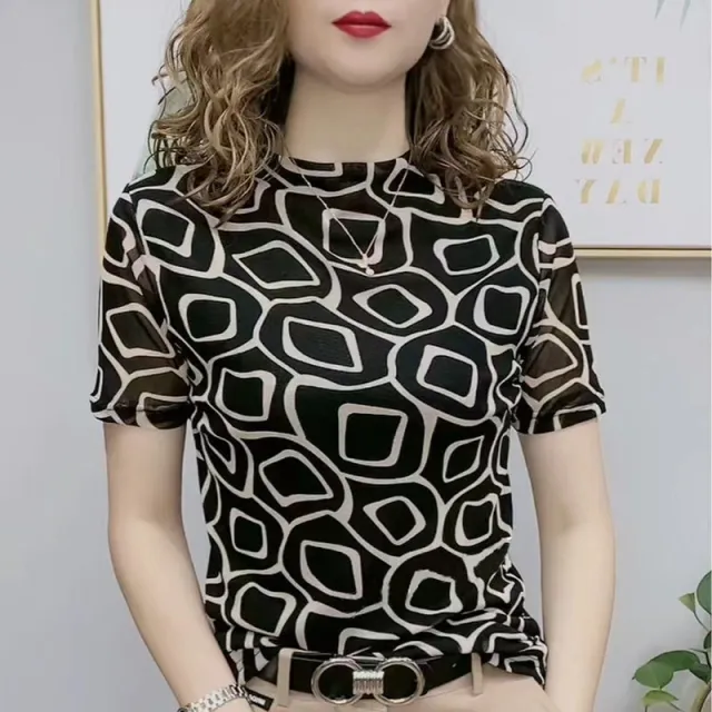 Double Layer Mesh Floral Print T shirt Stretch Floral - Shop at LoveMi