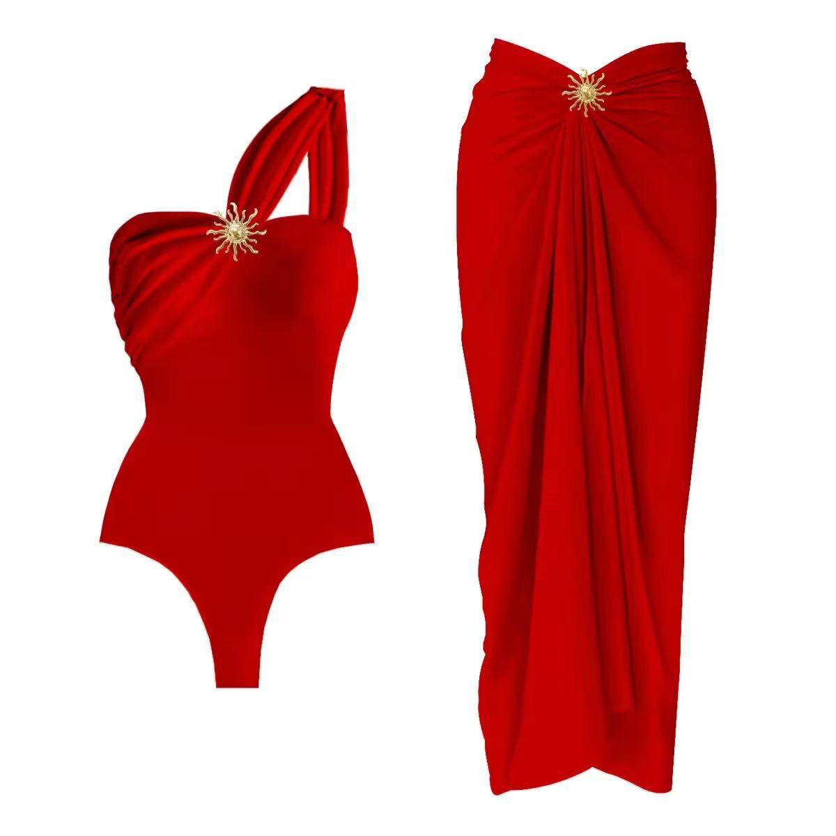 Womens Bikini One-Piece Swimsuit With Mesh Skirt Sunflower Set
