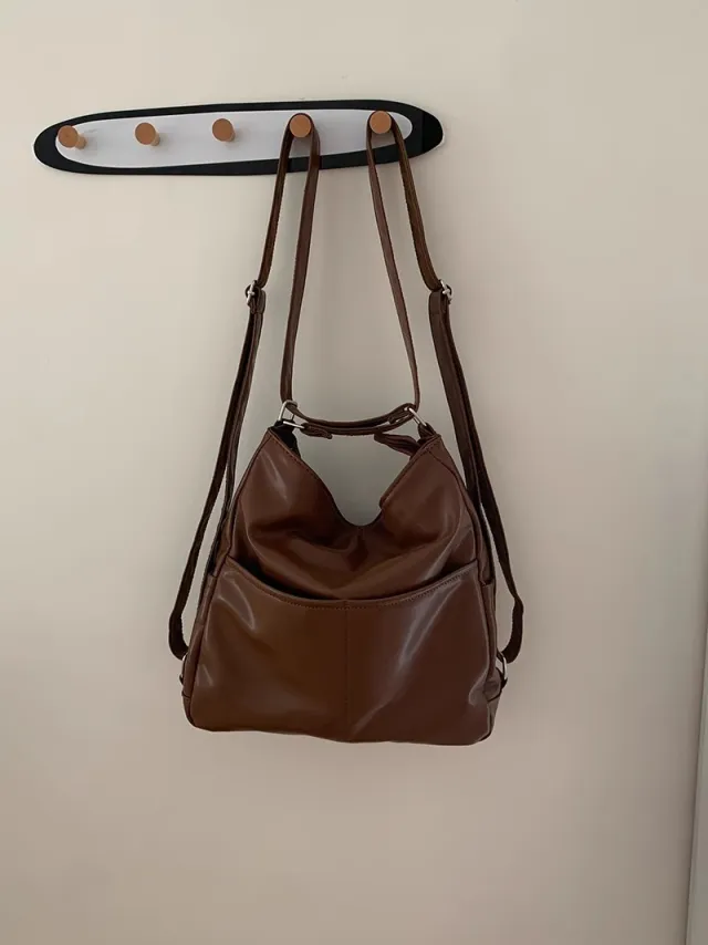 New Soft Leather Large Capacity Three purpose Commuter Multifunctional Backpack Schoolbag Brown - Shop at LoveMi