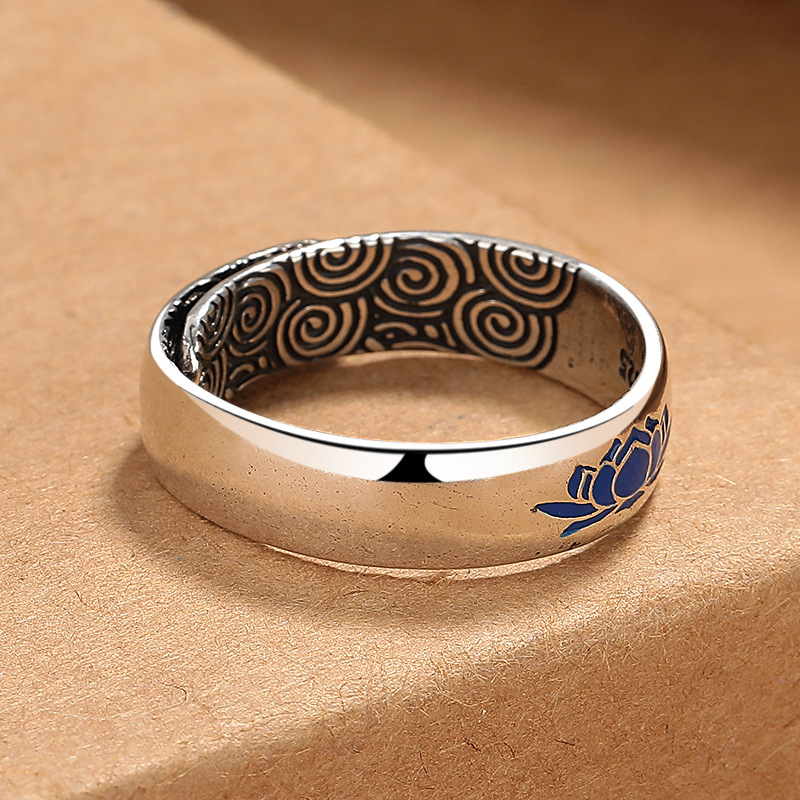 Simple Glossy Enamel Cloisonne Lotus Ring Women
