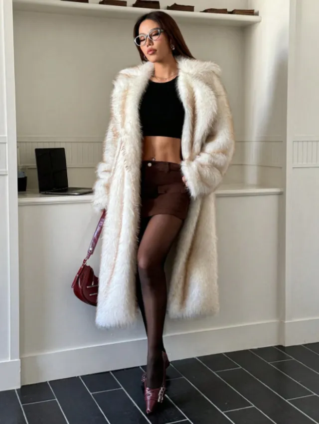 Imitation Fox Fur Long Thickened Maojian Tea Gradient Color Coat Autumn And Winter New Women's White Background Coffee Tip - Shop at LoveMi