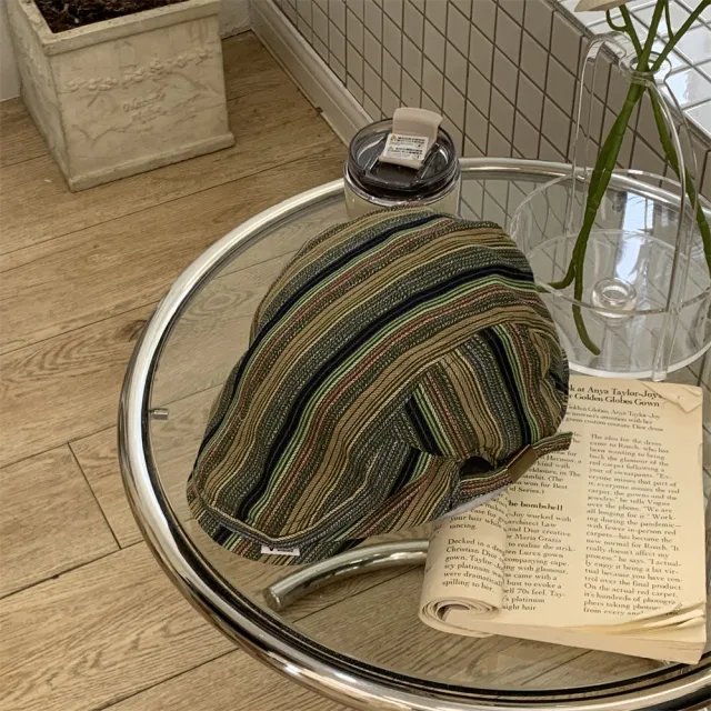 Japanese style Retro Beret Women's All matching Striped Plaid Makes Face Look Smaller Green - Shop at LoveMi