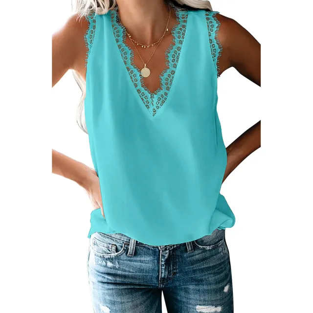 Bottoming Vest T shirt Women's Summer European And American V neck Lace Sleeveless Loose Top 253064 Lc253064 104 S - Shop at LoveMi