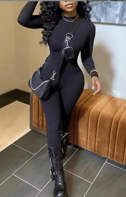 Solid Color Basic Slim Minimalist Jumpsuit Black - Shop at LoveMi