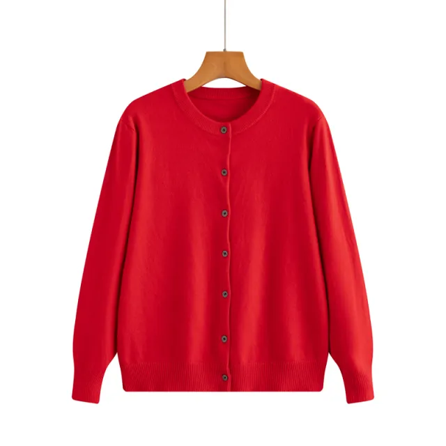 New Thin Round Neck Sweater Coat Short Outer Tops Red - Shop at LoveMi