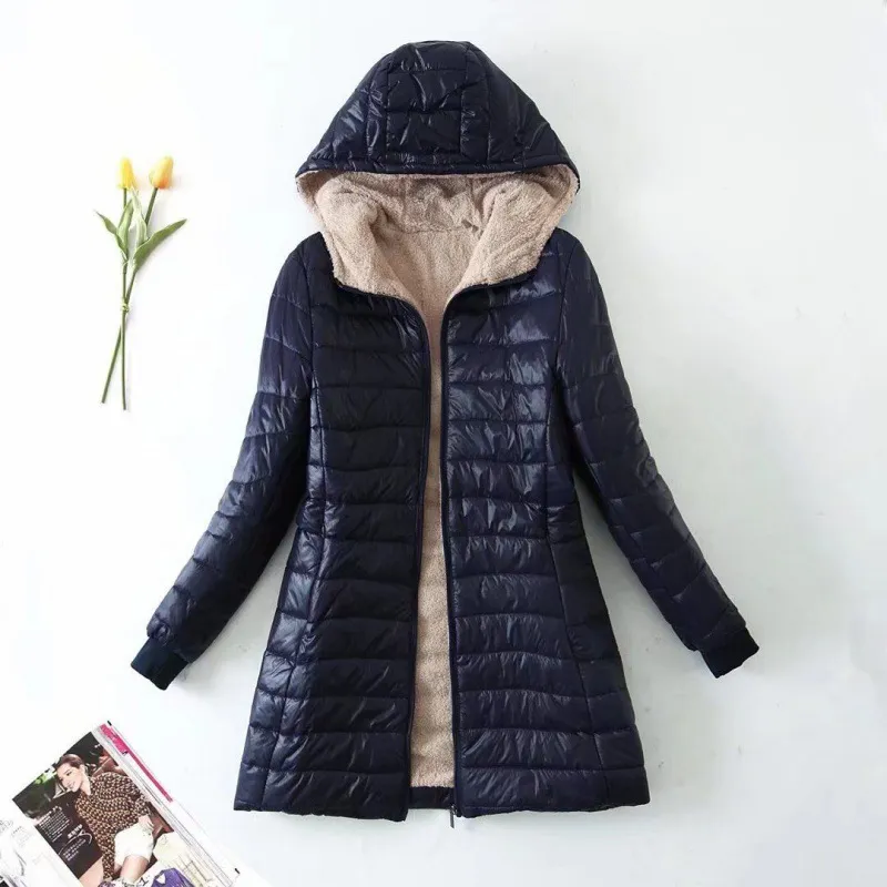 Hooded Slim Fit Fleece-lined Warm Cotton - Navy