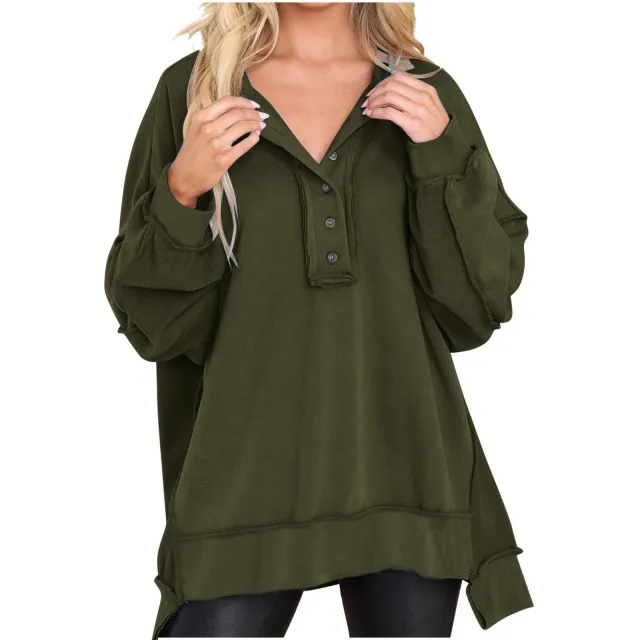 New Women's Round Neck Solid Color Top Green - Shop at LoveMi