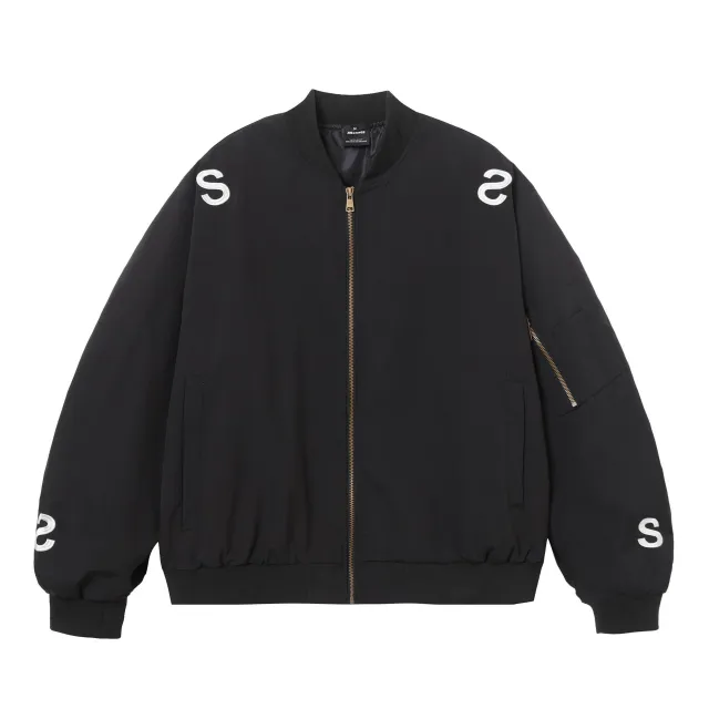 American Street Embroidered Letter Stand Collar Flight Jacket Black - Shop at LoveMi