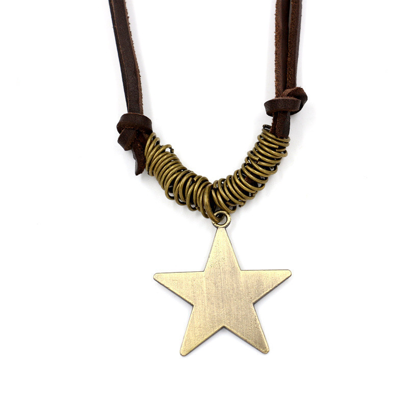 Fashion Versatile Korean Style Five-pointed Star Cowhide Necklace