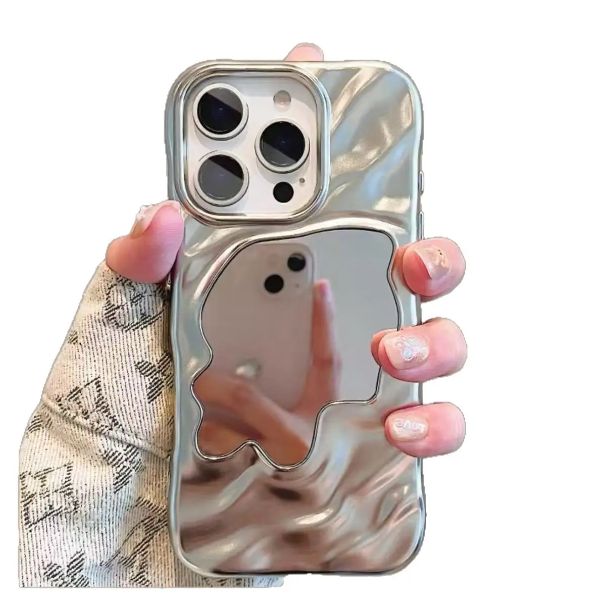 Electroplated Ripple Mirror Makeup Mirror Protective Case