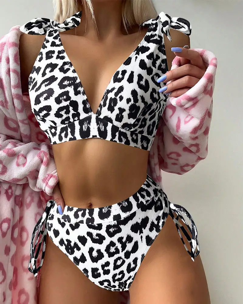 Women's Printed Lace-up Chest Cover High Waist Suit