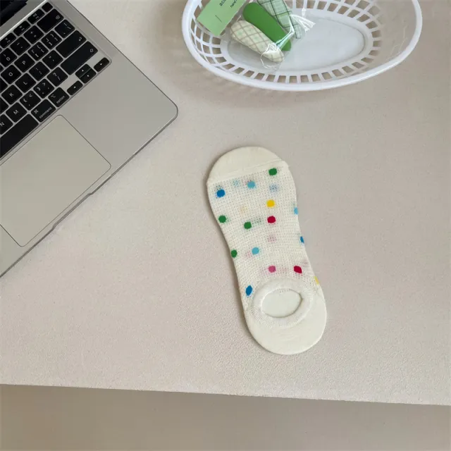 Women's Colored Polka Dot Cotton Low Cut Socks White Background Color - Shop at LoveMi