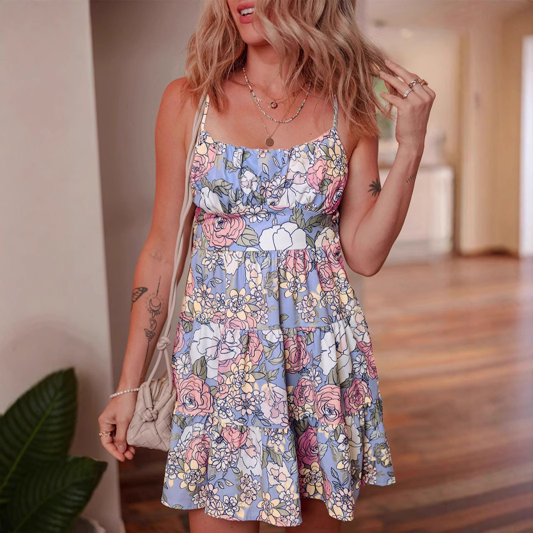 Pleated Sleeveless Sling Dress