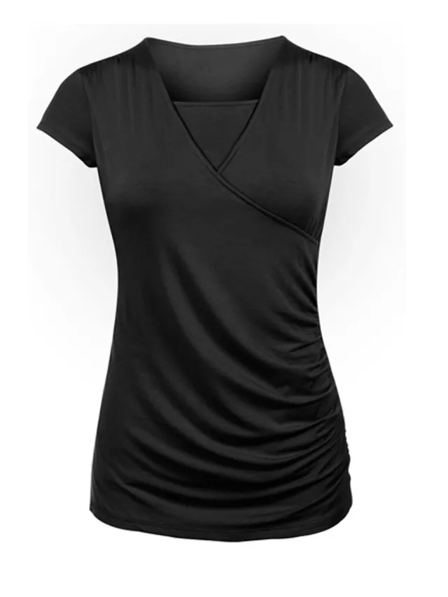 New Round Neck Short Sleeve Slim Fit Maternity T shirt Black - Shop at LoveMi