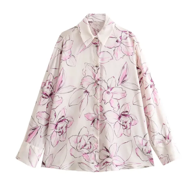 Women's Fashionable Printed Silk Satin Textured Shirt Red - Shop at LoveMi