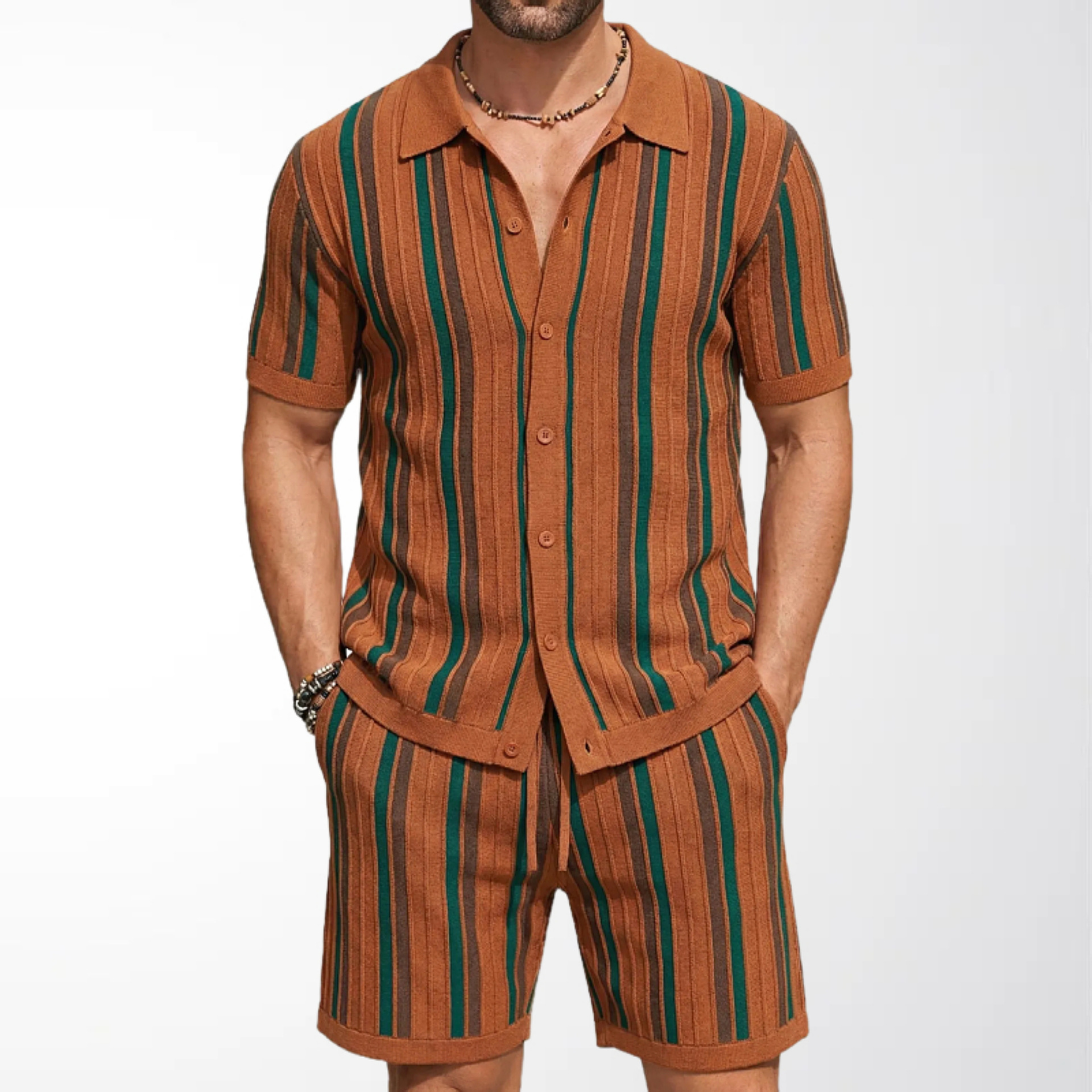 Men's Casual Short-Sleeve Knitted Two-Piece Set