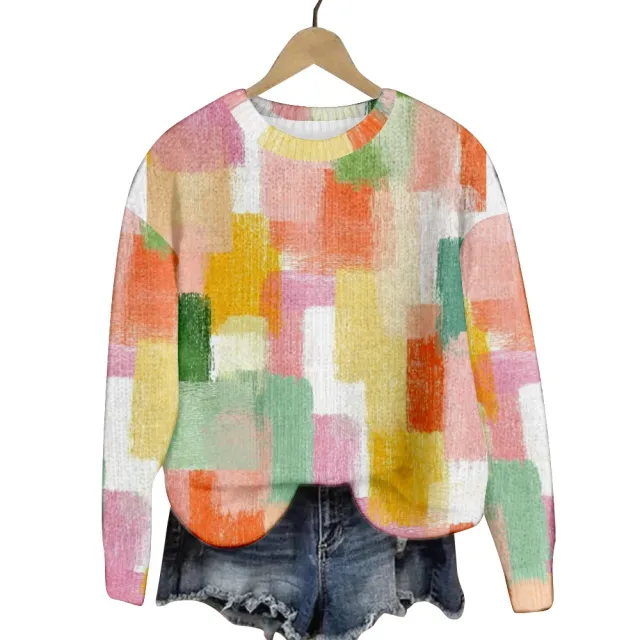 Geometric Color Matching Pattern Elements 3D Printed Casual Women's Round Neck Sweater Type D L - Shop at LoveMi