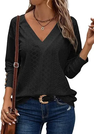 Casual Long Cufflinks Hollow Out Lace Hollow Out Shirt Black - Shop at LoveMi
