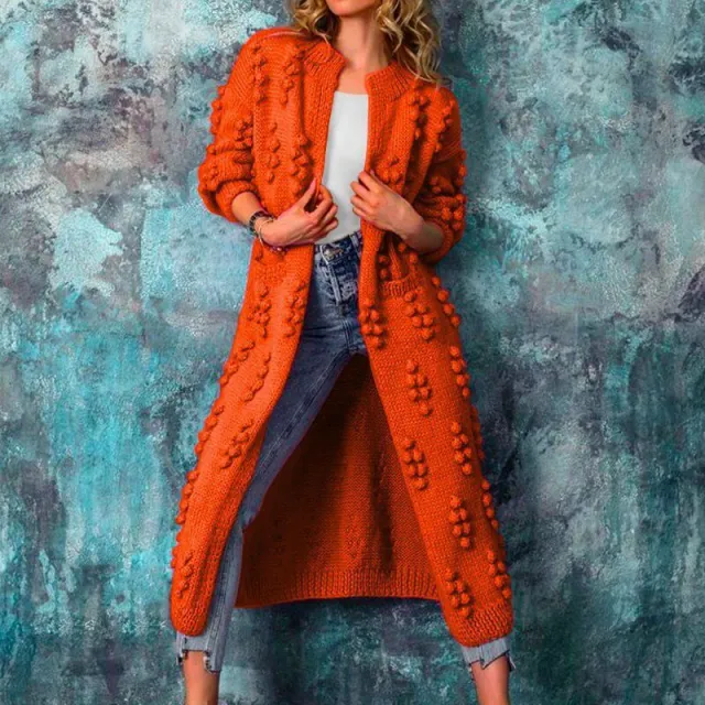 Spring And Autumn Clothing Drum Wave Solid Color Cardigan Long Sweater Coat Orange - Shop at LoveMi