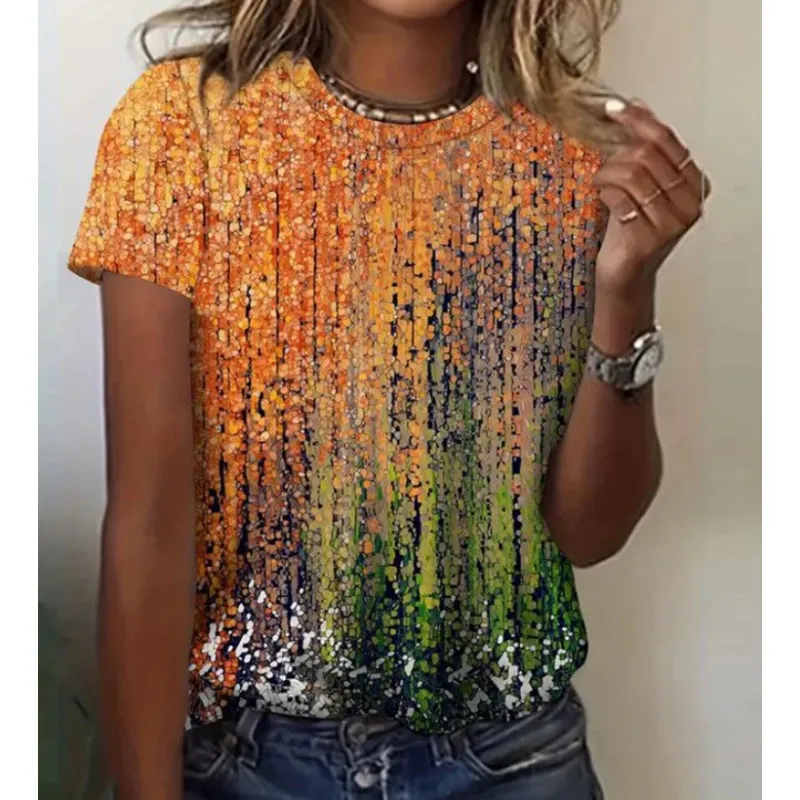 Women's Fashion 3D Printed Casual Short Sleeve - Hai039-5Xl