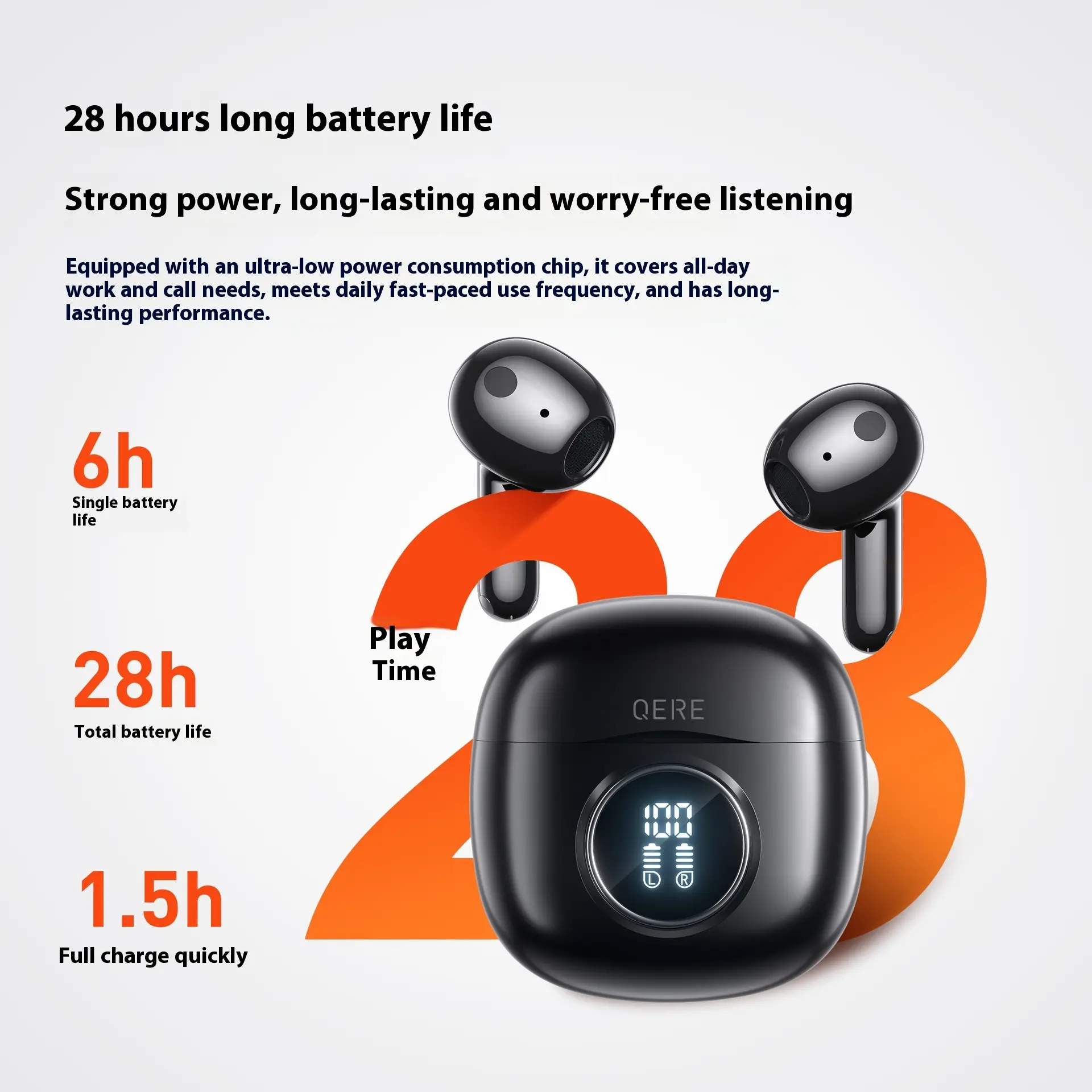 E40 Call Noise Reduction TWS Digital Display In-ear Wireless Bluetooth Headset