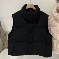 Womens Stylish Short Vest With A Stand-up Collar - Black - View 1