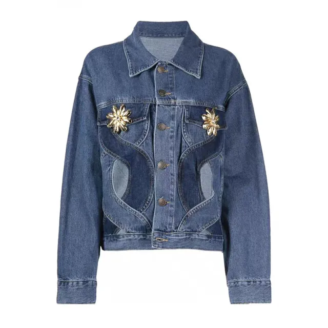 New Love Pattern Light Diamond Casual Jacket Top Blue - Shop at LoveMi