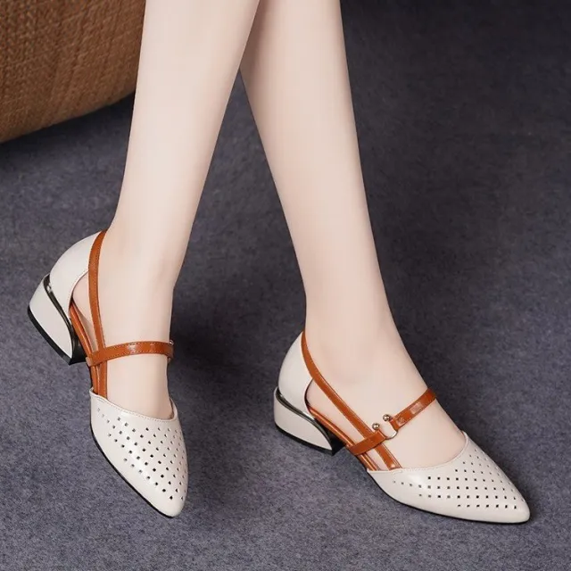 Women's Summer Low Heel Closed Toe Sandals Beige - Shop at LoveMi
