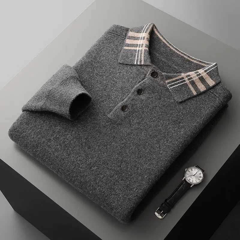 POLO Lapel Pullover Multicolor Casual Loose Cashmere Knitted Bottoming