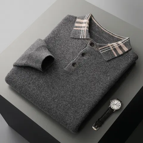 POLO Lapel Pullover Multicolor Casual Loose Cashmere Knitted Bottoming