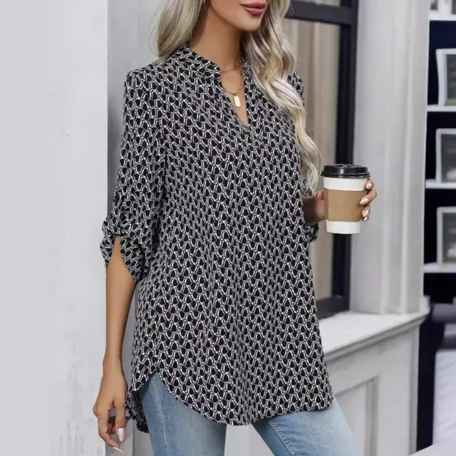 Women's Loose Long Sleeve Printed V neck Shirt Black - Shop at LoveMi
