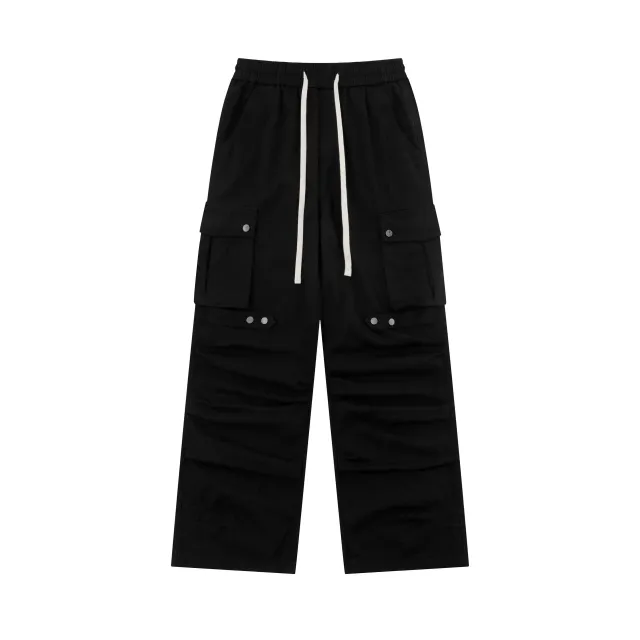 Pleated Elastic Waist Retro Wide Leg Workwear Pants Black - Shop at LoveMi