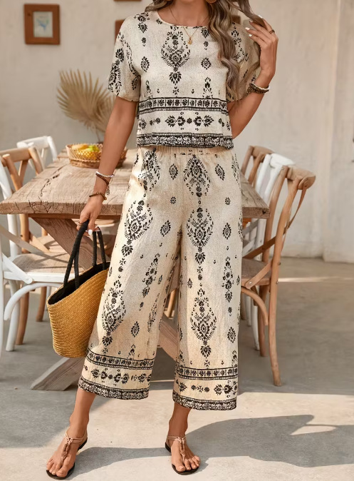 Women's Ethnic Print Co-ord Set in Black – office style