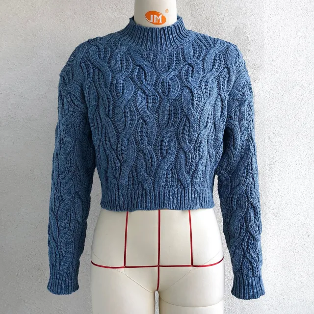 Autumn And Winter Round Neck Long Sleeve Knitted Sweater Top Women Blue - Shop at LoveMi