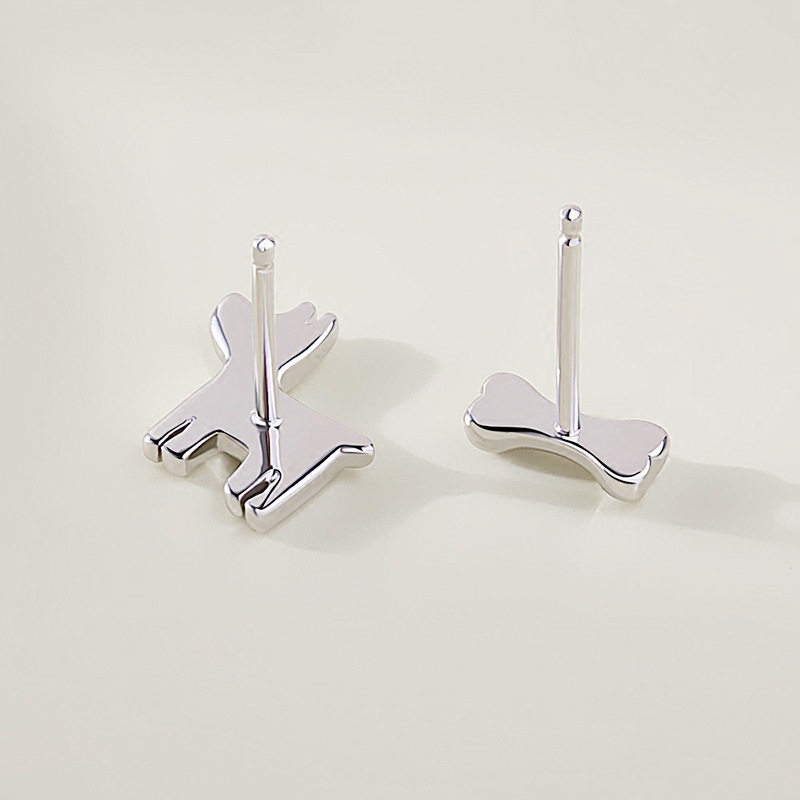 Asymmetrical Puppy Bone Stud Earrings Niche Versatile Ear Jewelry Perfect For Students