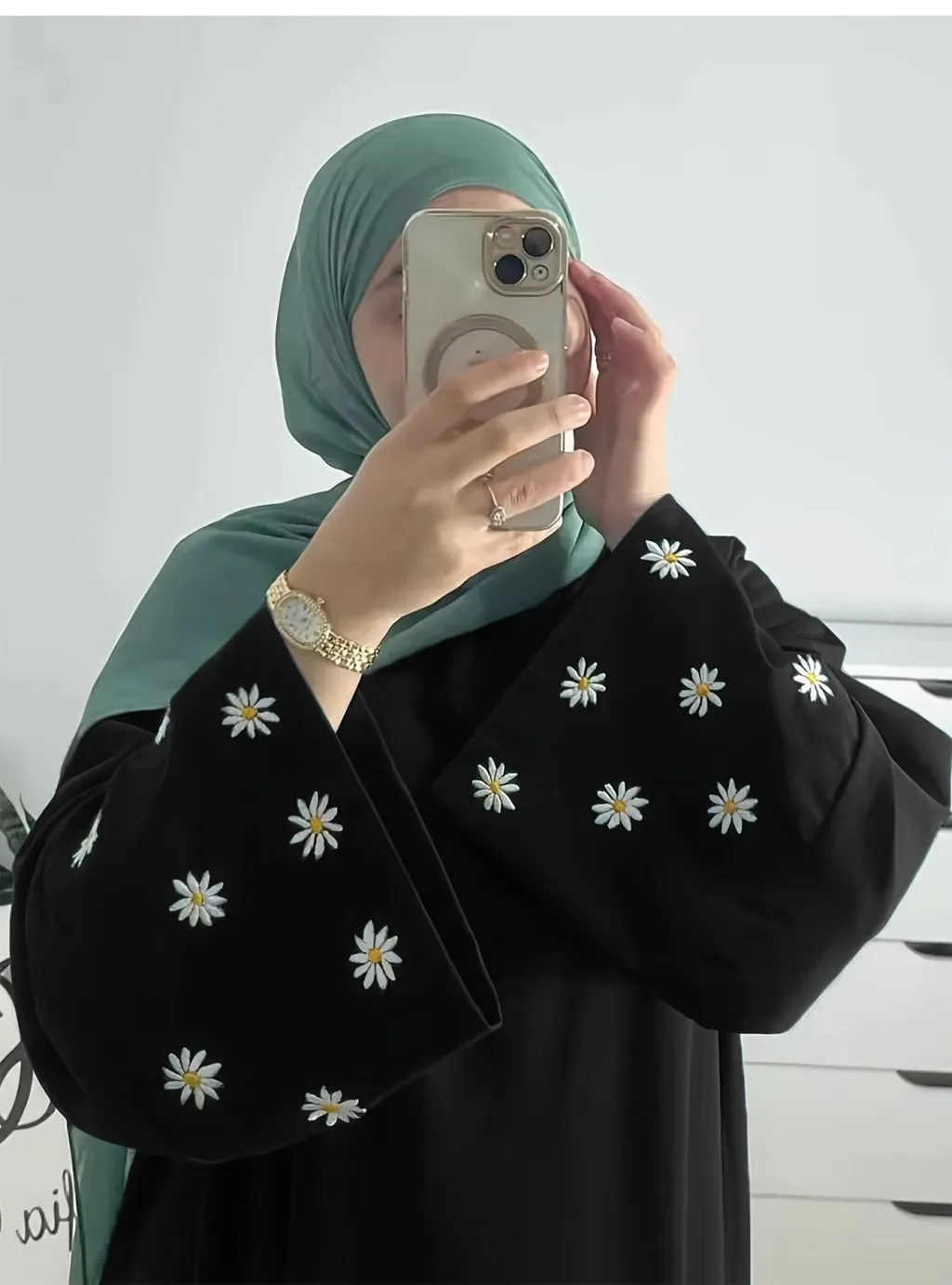 Dress Embroidered Shawl Long Shirt - Black