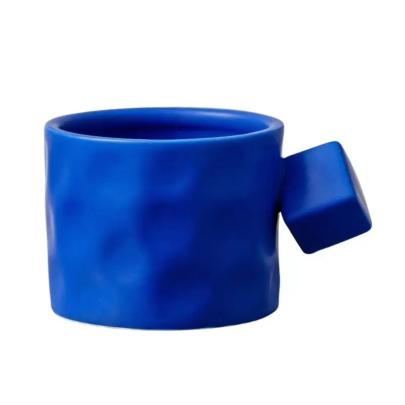 Nordic Style Glaze Ceramic Square Handle Creative Office Water Glass