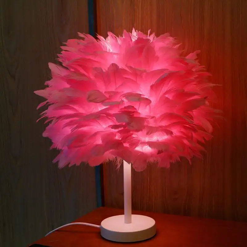 Bedroom Artistic Lamp Feather Table